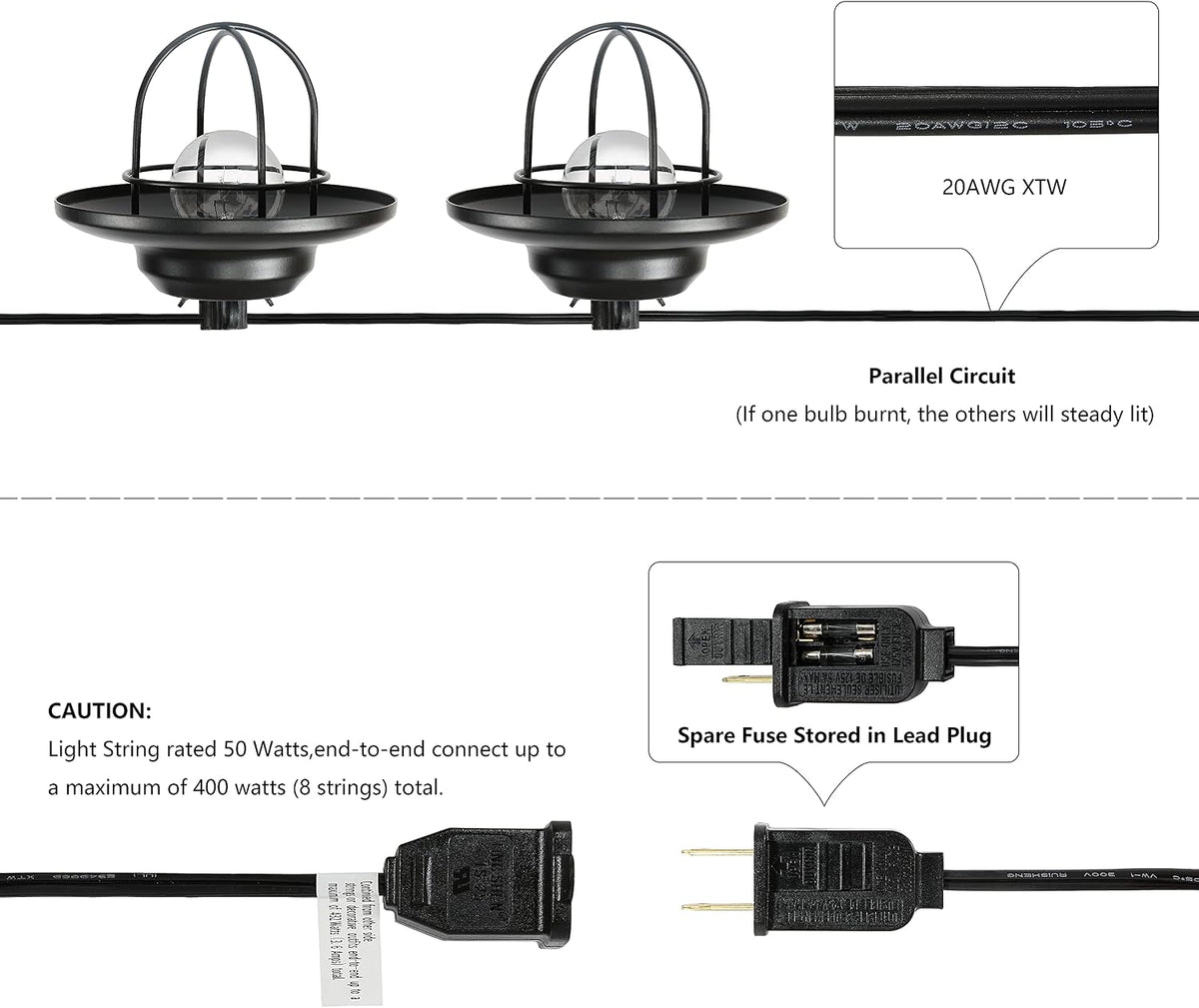 jonathan y 10' outdoor led string lights metal showing dimensions