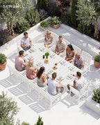 SERWALL Outdoor Expandable Dining Table 60" - 83", Patio Dining Table for 4-10 People, All Weather HDPE and Aluminum Outdoor Furniture for Backyard, Garden, White