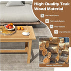 Tangkula 36” Patio Coffee Table, Solid Wood Coffee Table with Slatted Tabletop, Outdoor Rectangular Side Table, Solid Teak Wood Cocktail Tea Table, Home Accent Table for Poolside, Backyard, Garden