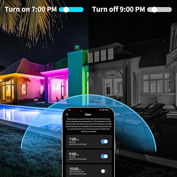 KSIPZE 50ft Outdoor led Strip Lights Waterproof IP68, RGB Outdoor led Lights with Button & Bluetooth App Control, Music Sync, Timer, Exterior Led Rope Lights for Decor Balcony, Roof, Garden, Pool