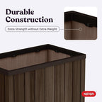 Keter Signature 21.7 Inch Tall Rectangular Large Wood Look Planter for Indoor or Outdoor Flower Pot Ideal for Patio Deck and Front Porch Decor, Rosewood