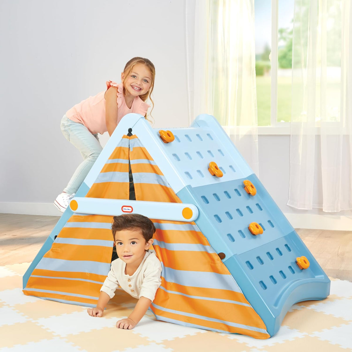 little tikes campin’ & climb wall, active play shown in use