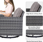 Belord Patio Sectional Furniture Set with Fire Pit Table: 8 Pieces Wicker Patio Conversation Set with L Shaped Sofa, Outdoor Swivel Glider Rocker, Rattan Ottomans, Removable Cushions Grey