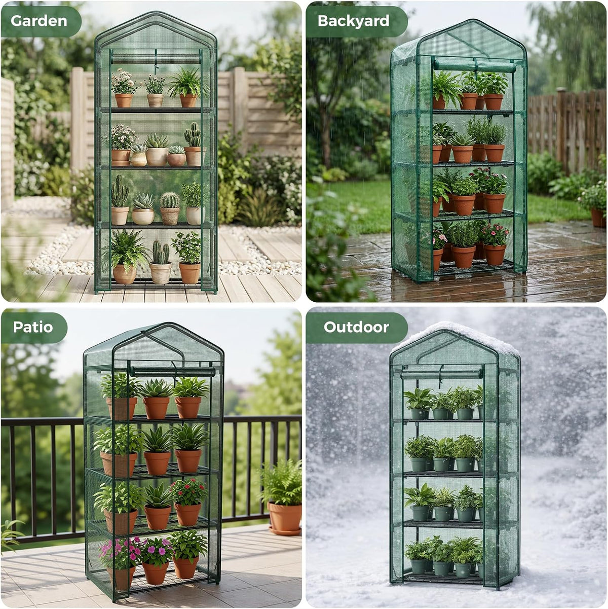 newbulig 27"x19"x63" mini greenhouse, with durable zipper door, front angle view