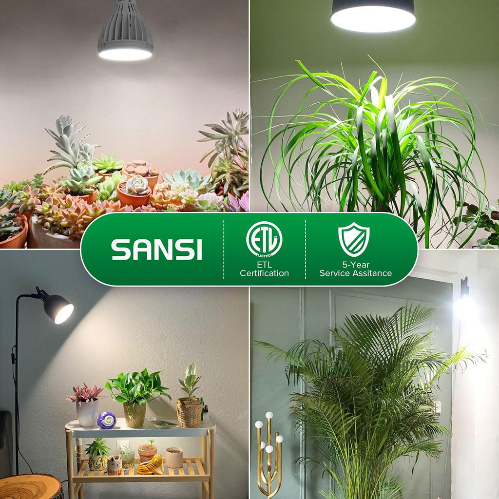 SANSI 24W Grow Light Bulb for Indoor Plants, 300W Equivalent, Full Spectrum | LED Grow Bulb, Grow Lamp with Optical Lens for High PPFD, 4000K Daylight Plant Lights for Indoor Growing
