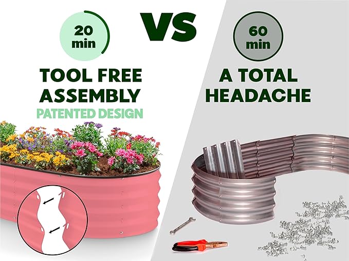 Plant & Plot Galvanized Raised Garden Beds Outdoor // 4×2×1 ft (2-Pack) Planter Raised Beds for Gardening, Vegetables, Flowers // Large Metal Garden Box (Pink) // Patented Tool-Free Design