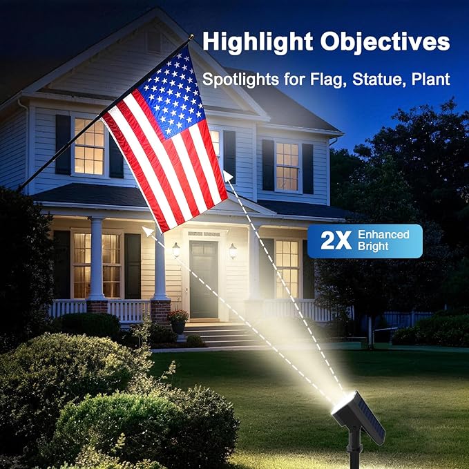 Solar Lights Outdoor Waterproof IP65, Super Bright LED with Lens, 6500K 2 Lighting Modes, Solar Powered Yard Garden Solar Spot Lights for Outside Landscape Auto On/Off - 6 Pack