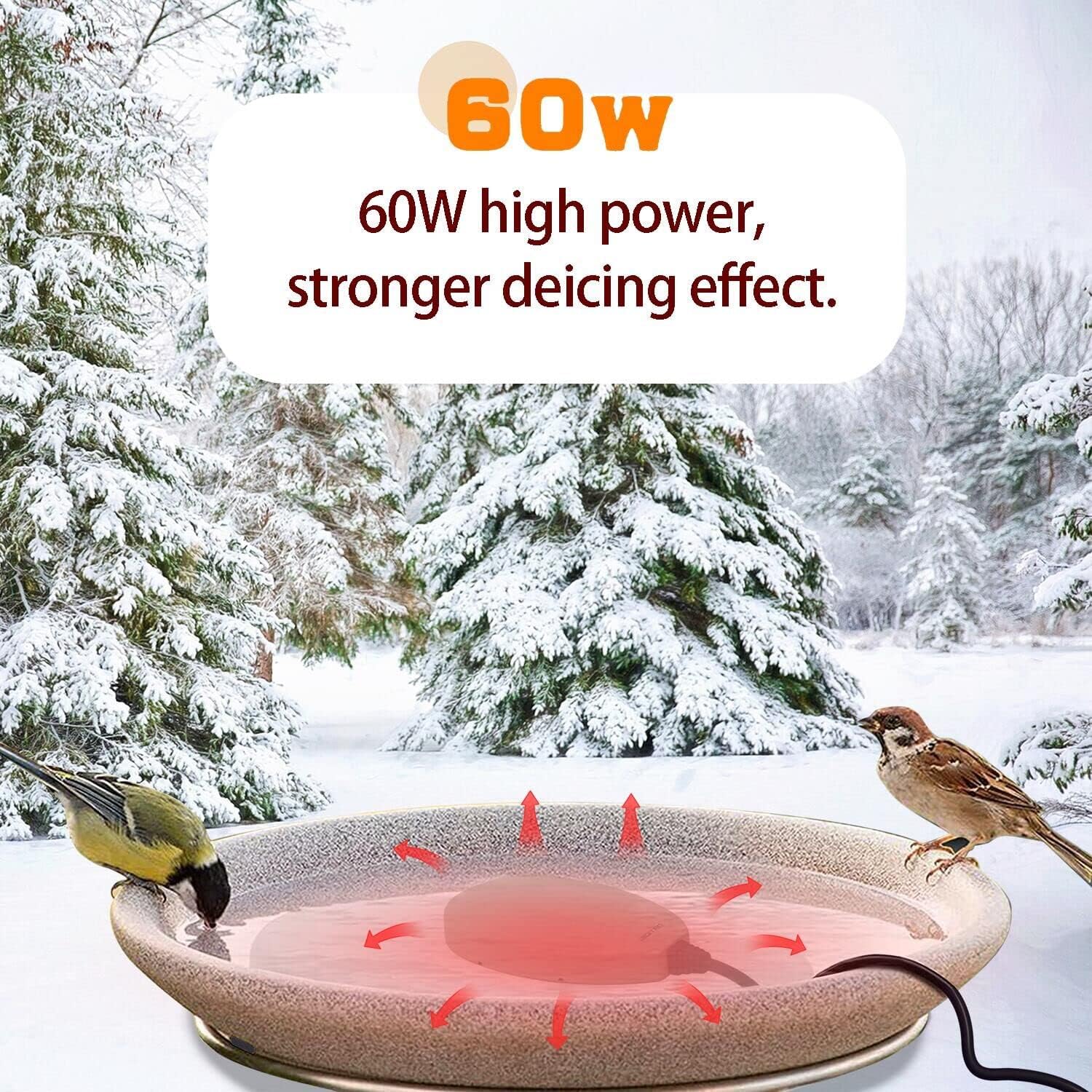 Birdbath Deicer Bird Bath Heater for Outdoors in Winter Thermostatically Controlled Chicken Water Heater Made of Heavy Duty Premium Cast Aluminum 60W Immersion Deicer for Garden Yard Lawn