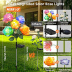 Solar Rose Lights Outdoor: 4 Pack IP65 Waterproof 7-Color Changing LED Flower Stakes for Garden Pathway Patio Lawn Decorative - Auto On Off 10H+ Lighting