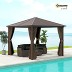 outsunny 10' x 10' hardtop gazebo with curtains shown in use