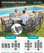 SERWALL Outdoor Expandable Dining Table 60" - 83", Patio Dining Table for 4-10 People, All Weather HDPE and Aluminum Outdoor Furniture for Backyard, Garden, Grey