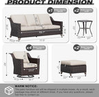 Joyside Wicker Patio Furniture Sets, 9 Pieces Upgraded Large Size Outdoor Furniture with 4 Swivel Rocking Patio Chairs, 3-Seat Sofa, Outdoor Ottoman, Thick Cushions, Wide Armrest, Beige