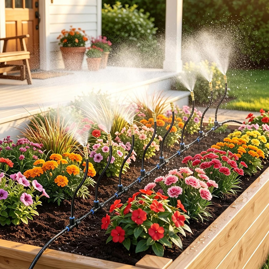 100FT Drip Irrigation Kit, Adjustable Sprinklers for Raised Garden Beds | For Home Gardeners, Ideal for Flower Beds, Vegetable Gardens, Greenhouses & Patio Plants, Expandable Design & Timer Ready