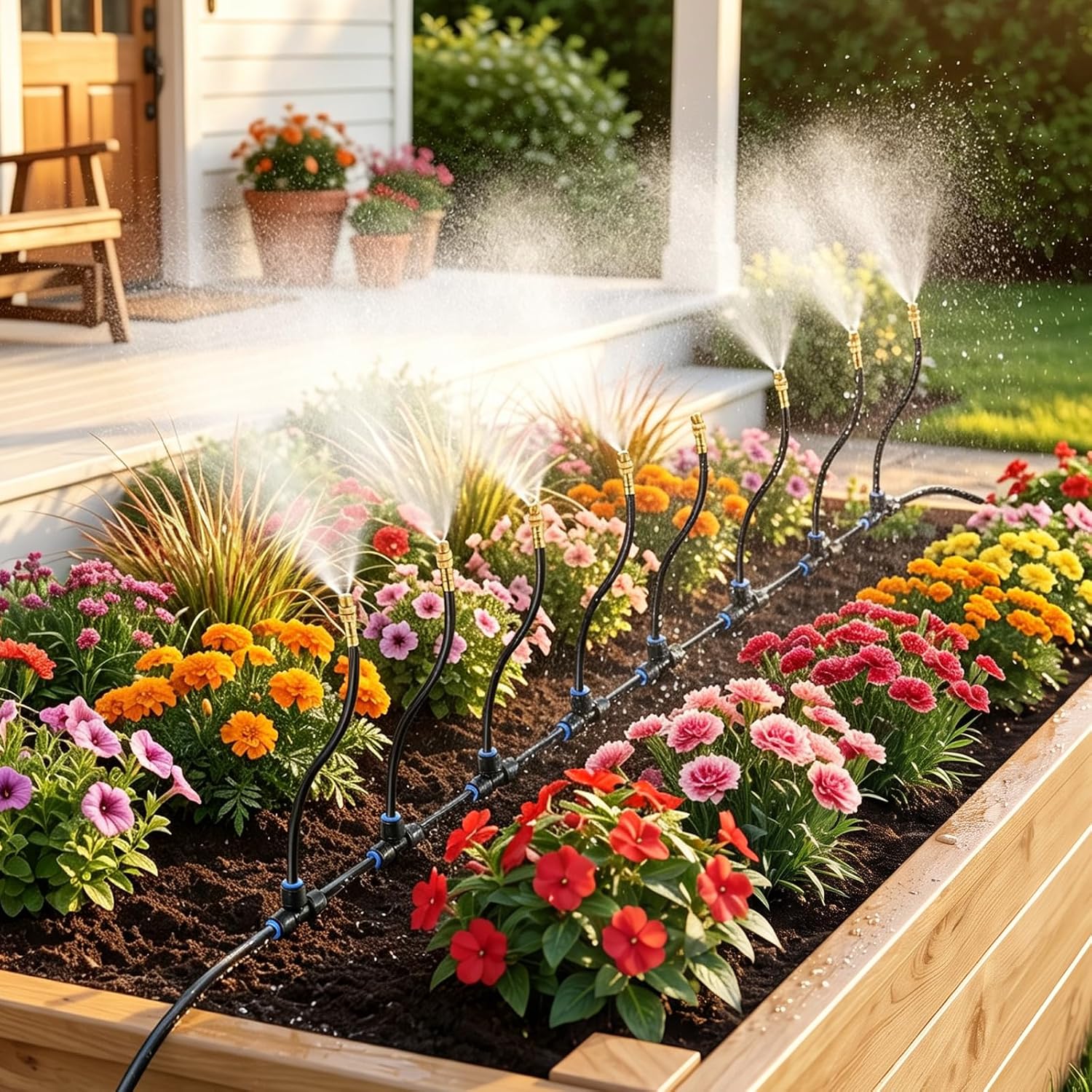 100FT Drip Irrigation Kit, Adjustable Sprinklers for Raised Garden Beds | For Home Gardeners, Ideal for Flower Beds, Vegetable Gardens, Greenhouses & Patio Plants, Expandable Design & Timer Ready