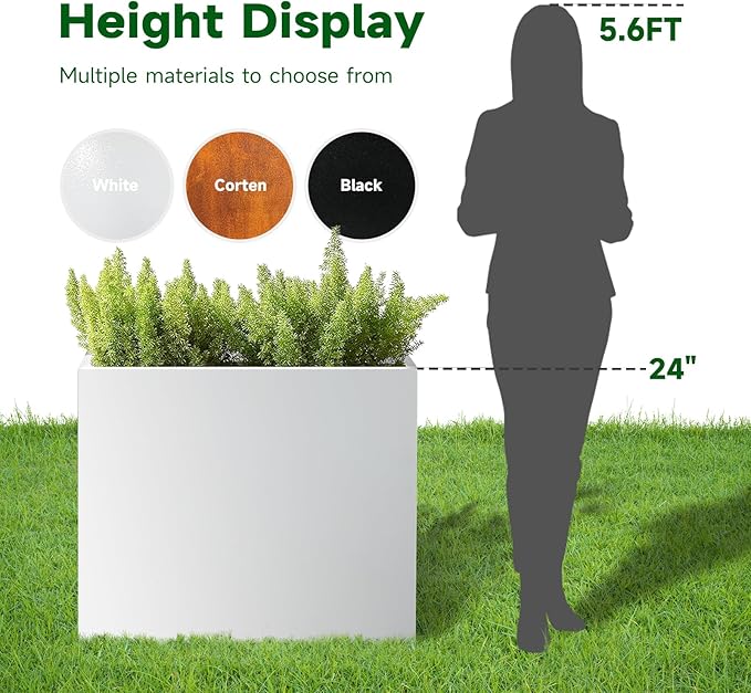 White Metal Long Planter for Outdoor Plants 24" x 10" x 24" Metal Rectangular Outdoor Planter Box Spliced Flower Box with Partitions for Outside,Indoor,Garden (White, 24 * 10 * 24)