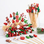 300 Pack Christmas Cocktail Picks Party Supplies, 15 Kinds of Toothpicks for Appetizers, 5.1 Inch Natural Bamboo Tree Cocktail Picks Charcuterie Drink Stirrers Skewers Holiday Decorations Decor