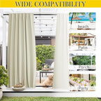 NICETOWN 2 Panels Outdoor Curtains Waterproof Pocket & Back Tab on Top & Bottom, Thermal Insulated Windproof Sun Blocking Outside Privacy Drapes for Patio with Fixed Rope, W52 x L95, Beige
