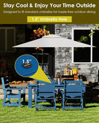 GREENVINES 5-Piece Outdoor Dining Set | HDPE | Patio Table and Chairs Sets for 4 | Patio Furniture | All Weather | Umbrella Hole | Blue| for Backyard Poolside Garden