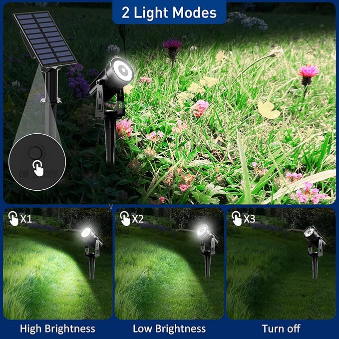 T-SUNUS Solar Spot Lights Outdoor White Christmas 4 Pack IP65 Waterproof Landscape Spotlights 6000K Separate Panel with 9.8ft Cable Auto On/Off for Flag Pond Trees Driveway Garden Pathway Halloween