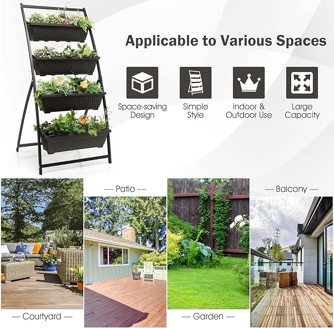 Giantex 5.2FT Vertical Raised Garden Bed, 4-Tier Elevated Planter Box w/4 Containers & Drainage Holes, Indoor Outdoor Freestanding Planter for Vegetables, Herbs, Flowers, Heavy-Duty Metal Frame