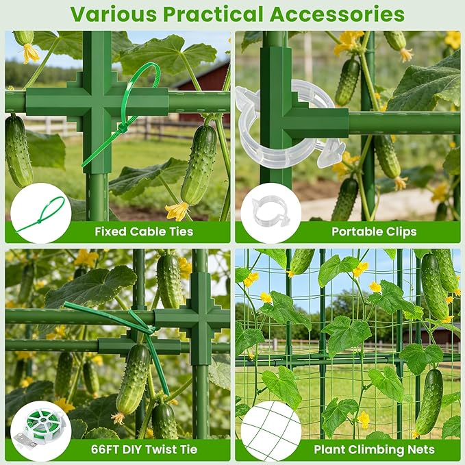 65in Tall Cucumber Trellis for Raised Bed, 50" L x 65" H Metal Garden Trellis for Climbing Plants Outdoor, U-Shape Vegetables Trellis Support for Squash Zucchini Peas Grape