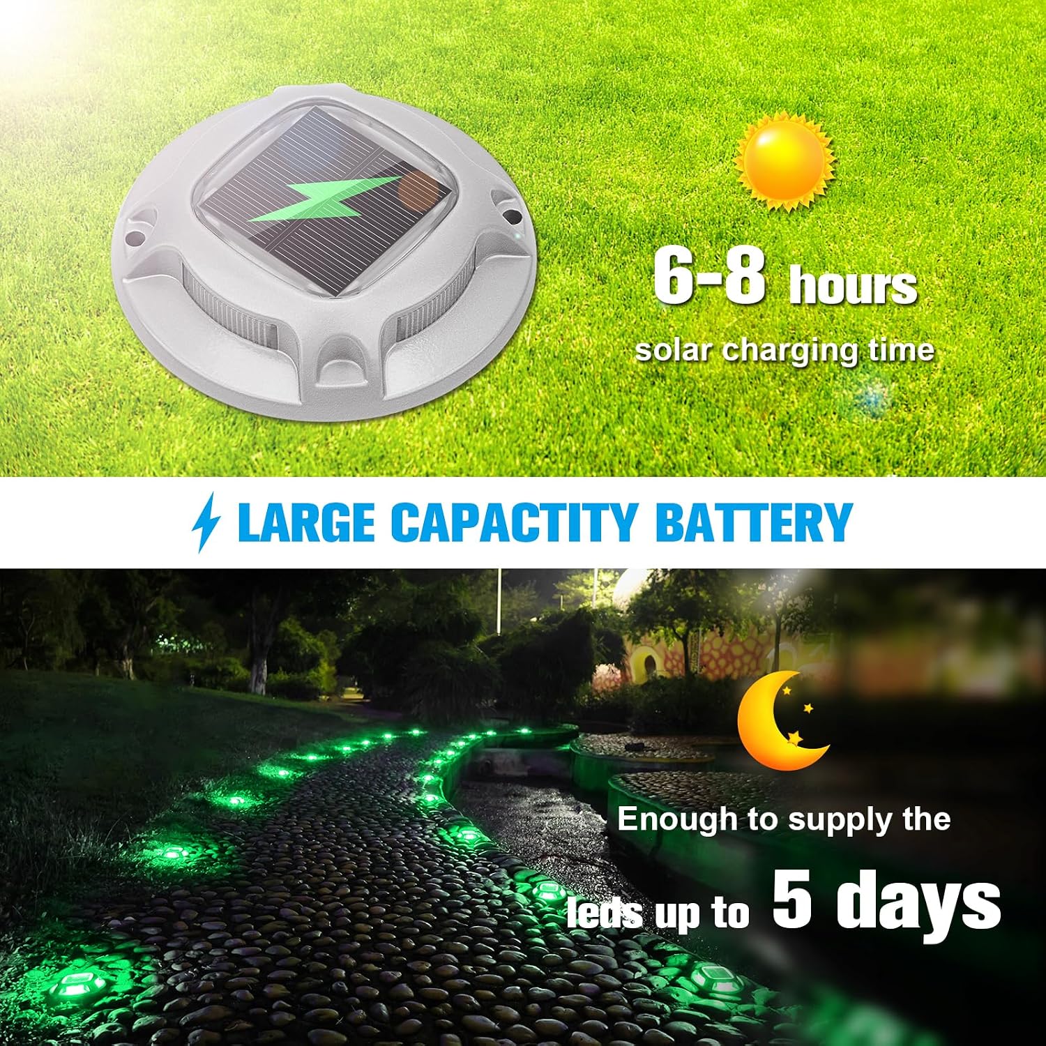 VOLISUN Solar Driveway Marker Lights Dock Marine Led Deck Outdoor 4 Pack | 2 Colors in 1,Solar Powered Waterproof Warning Step Lights for Pathway Garden Sidewalk(White/Warm White)