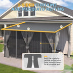 AECOJOY 16'x8' Outdoor Hardtop Metal Gazebo with Curtain and Netting for Patio, Large 8x16 Lean to Wall Mounted Pergolas and Grill Gazebos Clearance, Heavy Duty Galvanized Steel Roof Awnings for Decks