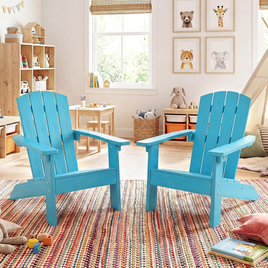 GIANTEX Kids Adirondack Chair Set of 2 for Age 3-8, Turquoise | All-Weather HIPS Children's Outdoor Chair w/Ergonomic Design, Toddler Lawn Chairs, Kids Beach Chair for Garden Patio Backyard