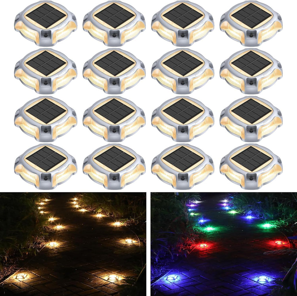 agptek aluminum multi-colors in 1 solar driveway lights, main product view