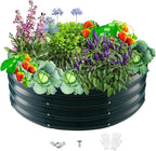 Durable Round Steel Raised Garden Bed Painted for Planting Vegetable/Herbs/Flowers/Trees at Backyard/Garden,or Baby Chicken,Christmas Tree Fence (Dark Green, 36 ins Diameter x 12 ins high)