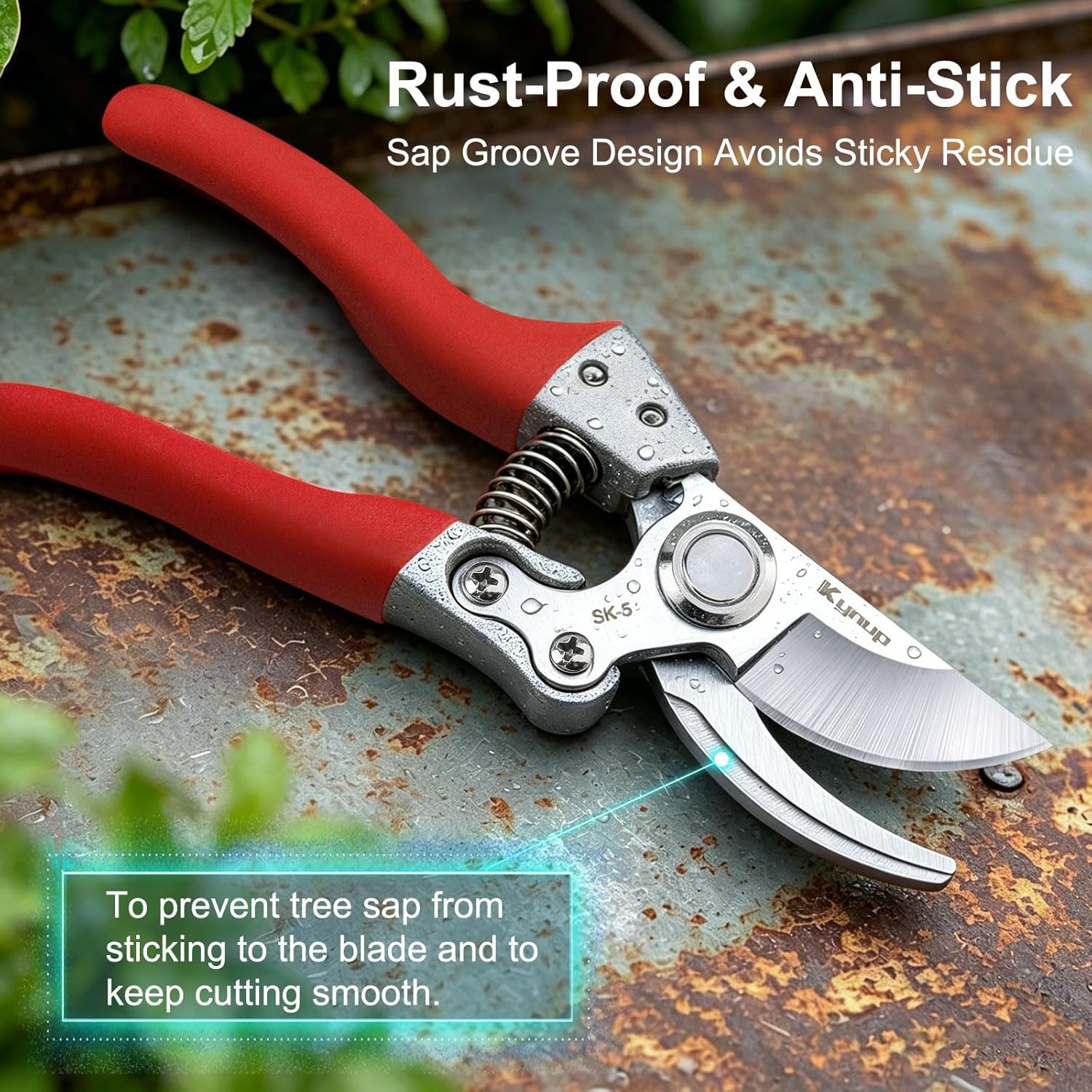 Kynup Pruning Shears, Heavy Duty Garden Shears with SK5 Japanese Steel | 8.6" Garden Clipper, Hand Pruners for Clean Cuts 4X Easier, Garden Scissors for Arthritis Left Handed with Secure Safety Lock