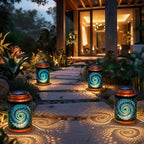 4 Pack Solar Lanterns Outdoor Hanging Metal Waterproof LED Lantern with Solar Powered Garden Patio Decorations Decor Lantern with Handle Christmas Gift Idea