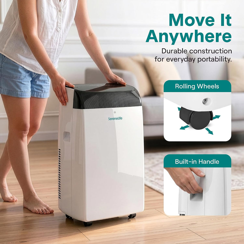 serenelife portable air conditioner with heat & built-in showing dimensions