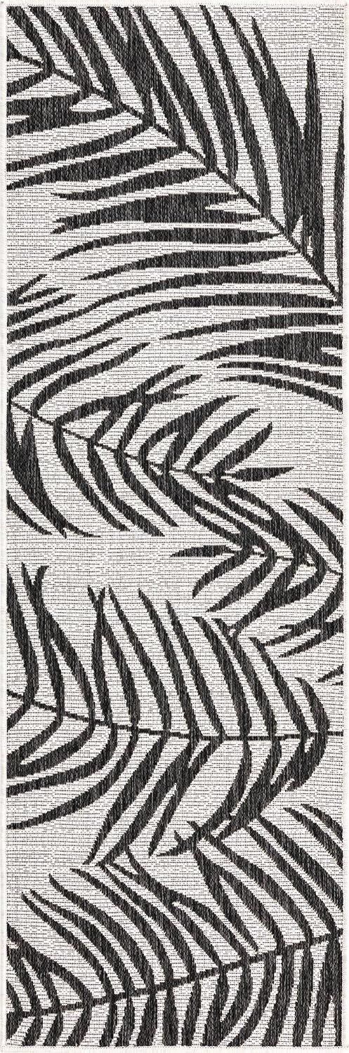Unique Loom Outdoor Botanical Collection Area Rug - Palm (2' x 6' 1" Runner, Charcoal Ivory/ Gray)