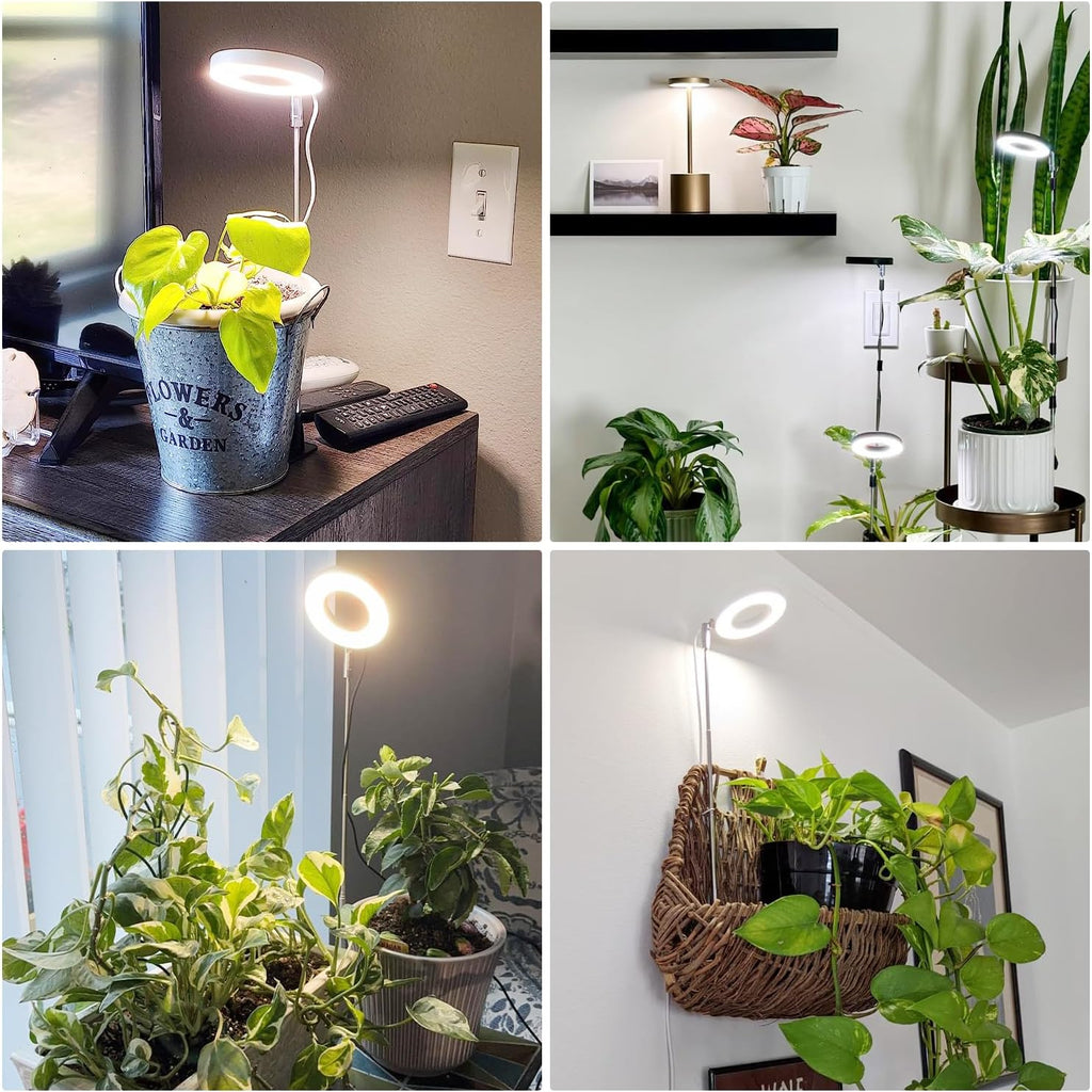 Aokrean Grow Lights for Indoor Plants, 3.5in Full Spectrum with Base 2 Pack | 48LEDs Halo Plant Light for Small Plants, Base/Soil Insert, 6.5-26in Adjustable, 3 Spectra, 3/9/12H Timer, 10 Brightness