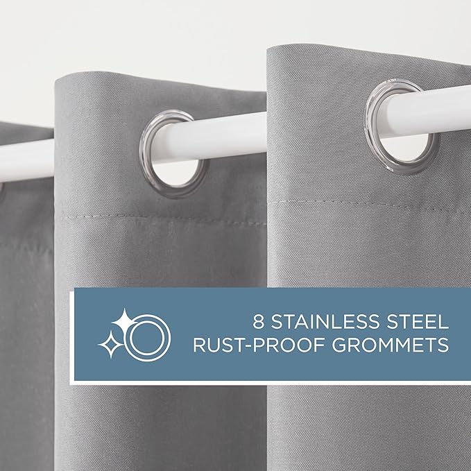 TOWN & COUNTRY BASICS Cabana Solid Heavyweight Indoor Outdoor Curtains, Light Filtering Opacity with Grommet Top, Water Repellent, 2-Pack Set, 54"x96", Medium Grey