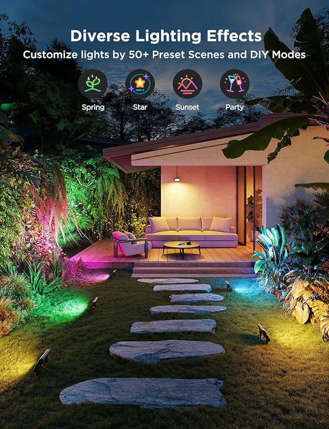 Govee Outdoor Flood Lights 2, RGBIC Warm Cold White LED Lights for Outdoor Decorations, 50 Scene Modes, Landscape Lighting, Upgraded IP66 with App Control, Wired 6 Pack