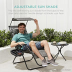 Best Choice Products 30” Wide Folding Zero Gravity Outdoor Recliner Patio Lounge Chair w/Adjustable Canopy Shade, Headrest, Side Accessory Tray - Light Blue