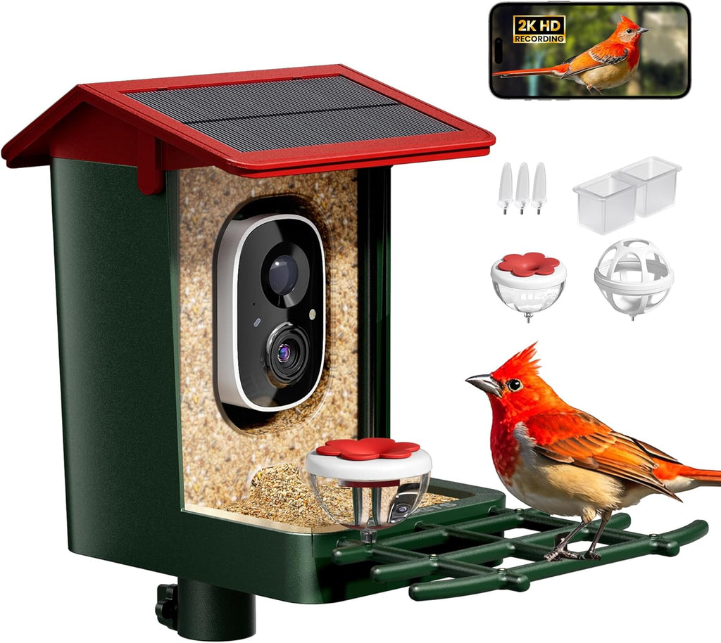 smart bird feeder with camera solar powered, 2k, main product view