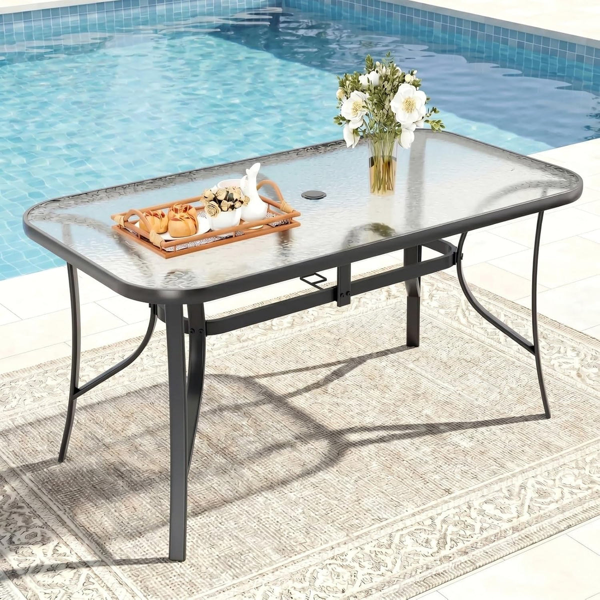 tlsunny patio 30"x 55" rectangular glass table with, main product view
