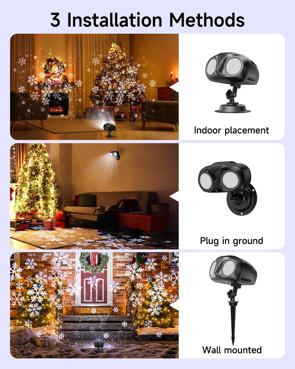Double Head Christmas Snowflake Projector Light Outdoor, Outside Christmas Decorations Lights with Remote Control, Suitable for Indoor Garden Patio (L)