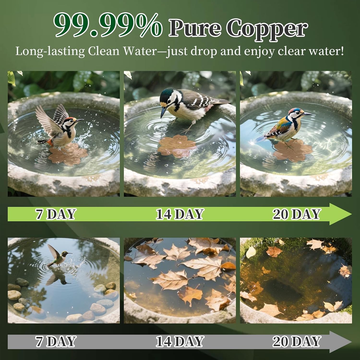 Bird Bath Copper Disk, 1pcs Flower Shaped 99.99% Pure Copper Cleaning Disc Plate for Physical Safe Water Purification All-Season for Outdoor Wildlife Bird Bowls Birdbaths Solar