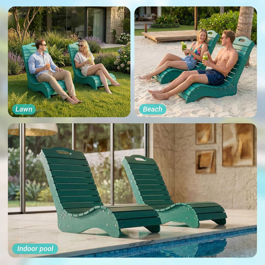 Skybright HDPE Pool Lounge Chairs Set of 2, in-Pool Chaise Lounge Outdoor with Wheels, S Shape Patio Sun Shelf Lounger for Poolside, Deck, Patio, Beach