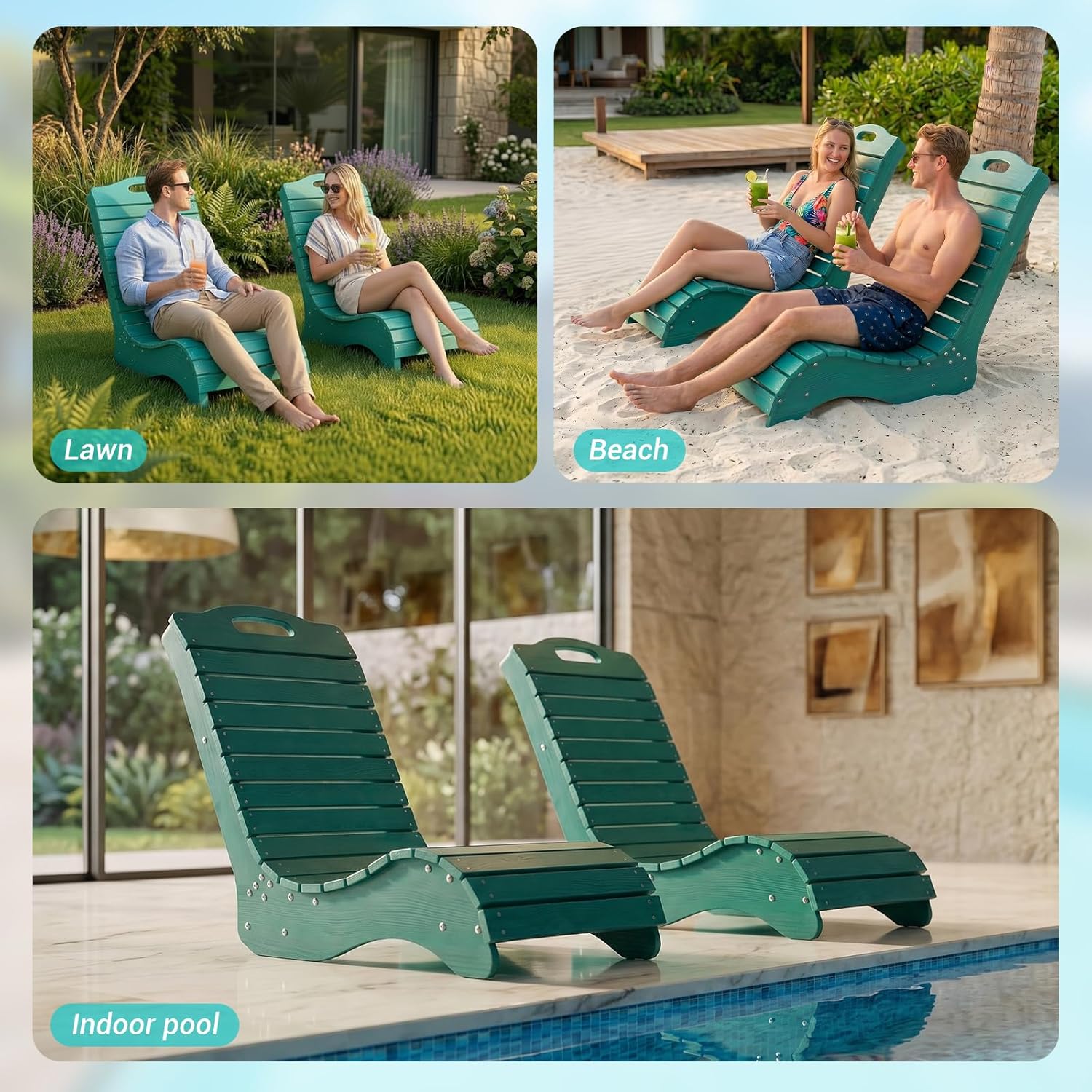 Skybright HDPE Pool Lounge Chairs Set of 2, in-Pool Chaise Lounge Outdoor with Wheels, S Shape Patio Sun Shelf Lounger for Poolside, Deck, Patio, Beach