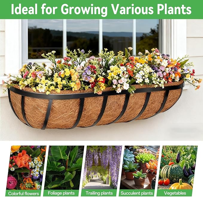 ZeeDix 24 Inch Trough Coconut Liners for Planters (2-Pack) - 100% Natural Coconut Coir Fiber Planter Liners Replacement for Window Boxes, Wall Baskets, Deck Flower Boxes, Garden Railing Fence Troughs