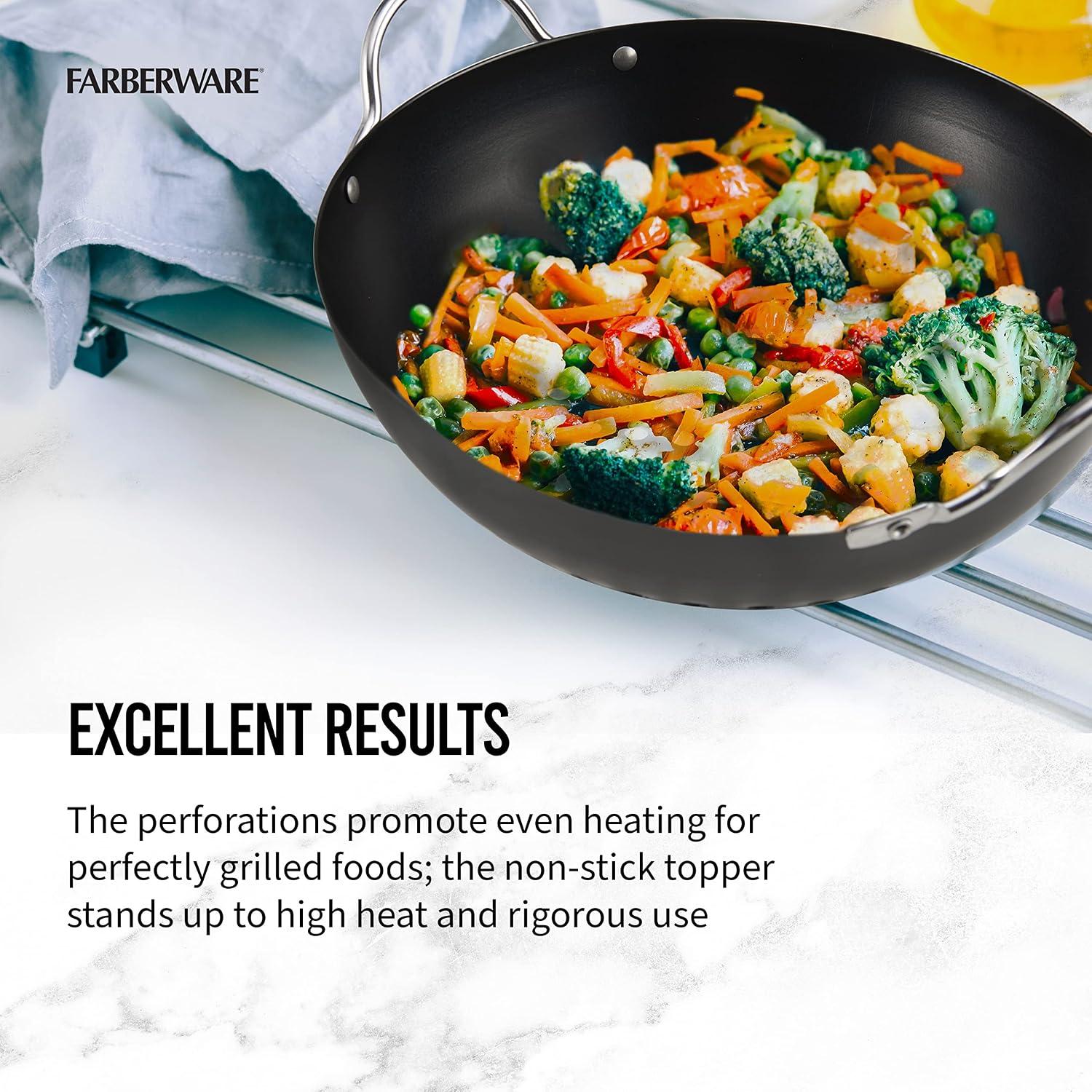 Farberware Barbecue Nonstick Mini Round Wok Topper, 8-Inch, Black