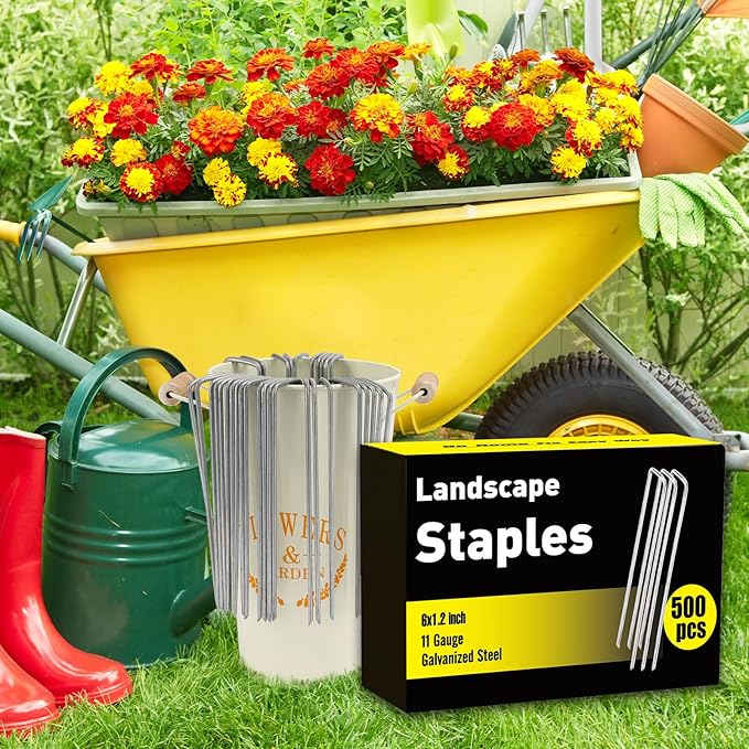 HongWay 500 Pack 6 Inch Landscape Staples, Garden Staples Pins Galvanized 11 Gauge Ground Stakes Yard Lawn Staples for Turf Landscaping Fabric Fence Tent Irrigation Tube Outdoor Decorations
