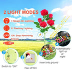 Solar Flower Lights Outdoor - Upgraded New Material Two Modes Realistic LED Solar Powered Waterproof Lights with 5 Roses, Solar Decorative Stake Lights for Garden (Red, 2 Pack)