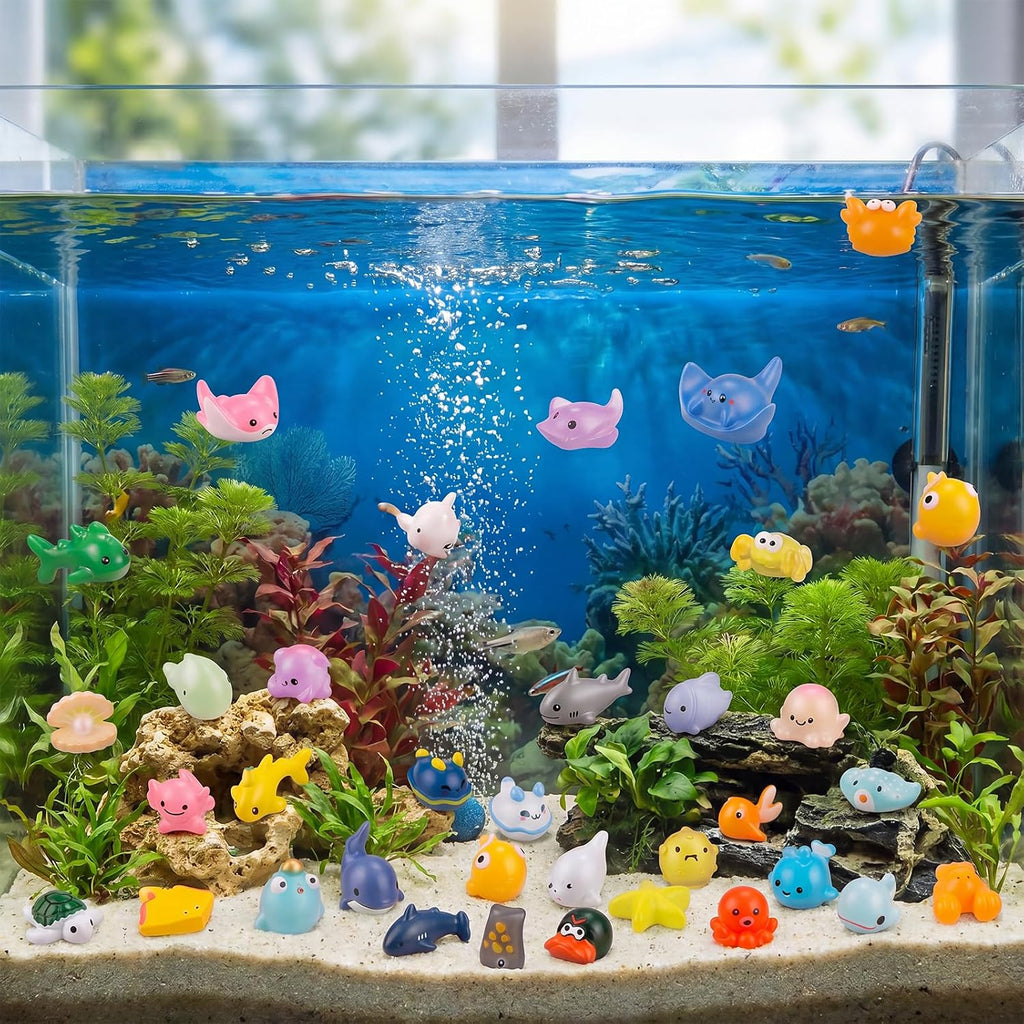 60 Pcs Mini Ocean Resin Animals Figures 60 Styles for Aquarium Decorations | Tiny Sea Animal to Hide Little Animals Figures for Fish Tank Ornaments Fairy Garden Miniature Landscape Dollhouse Accessories