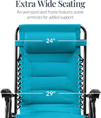 Best Choice Products Oversized Padded Zero Gravity Chair, Folding Outdoor Patio Recliner, XL Anti Gravity Lounger for Backyard w/Headrest, Cup Holder, Side Tray, Polyester Mesh - Aqua Blue